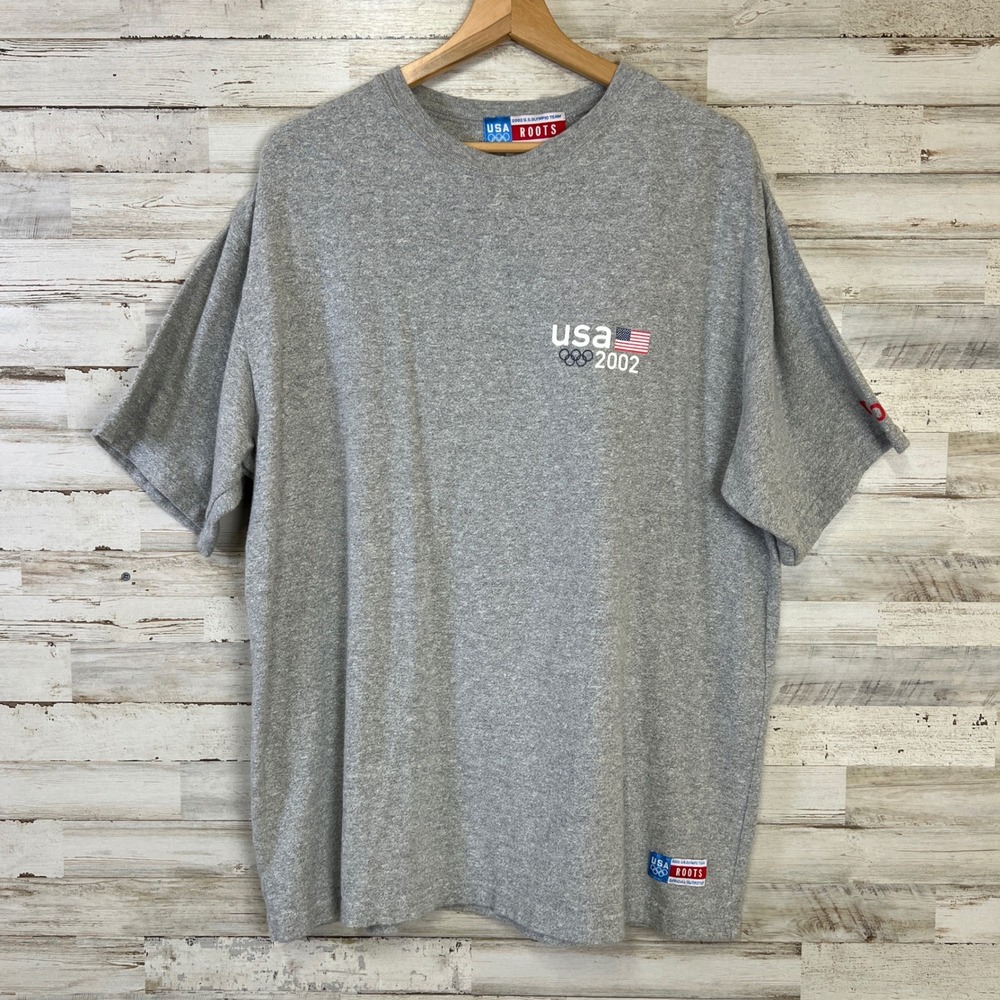 Roots USA 2002 Salt Lake City Winter Olympics T-Shirt Mens Grey Large Canada